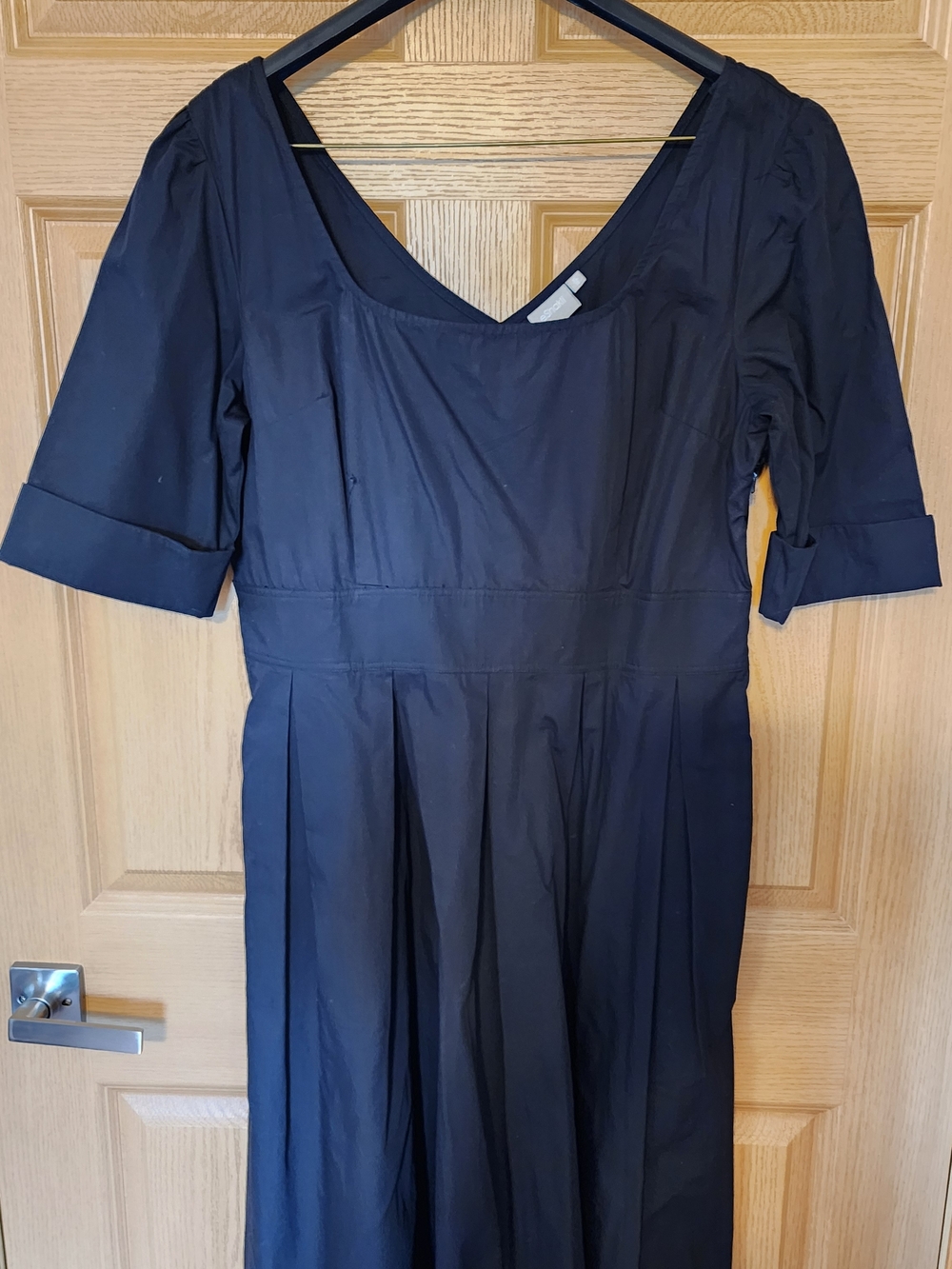 eShakti Black Midi Scoop-Neck Pleated Dress Size XL / 18